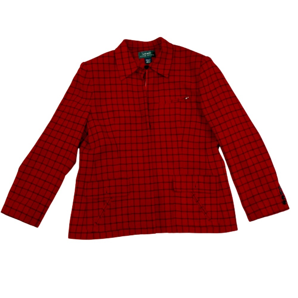 Ralph Lauren Wool Red Plaid Jacket 10 Zip closure with shoulder pads